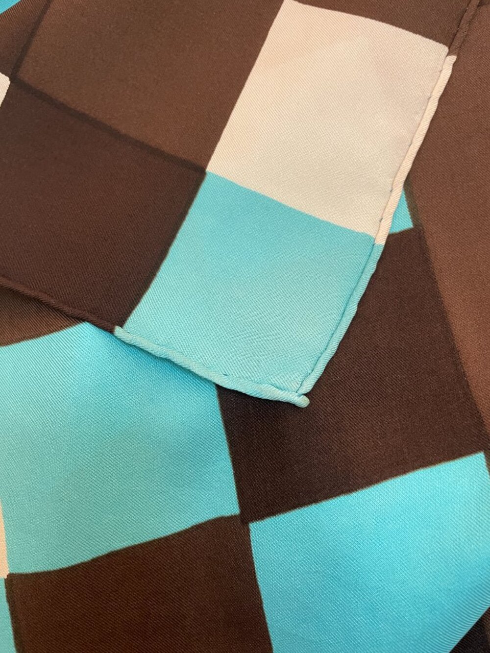 Yves Saint Laurent Scarf Brown Turquoise Geometric 33 x 33 - Picture 6 of 8